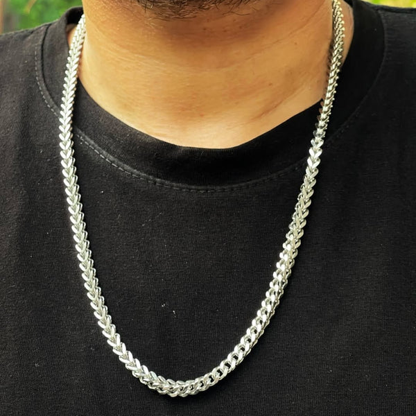 6mm Silver Square Franco Foxtail Neck Chain- 24 inches