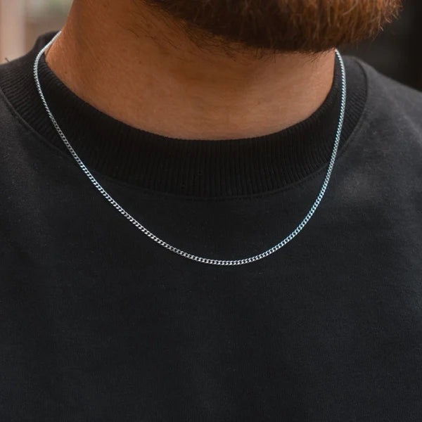 1.5mm Thin & Short Silver Curb Neck Chain For Men
