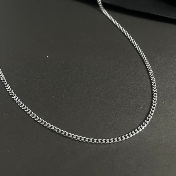 1.5mm Thin & Short Silver Curb Neck Chain For Men