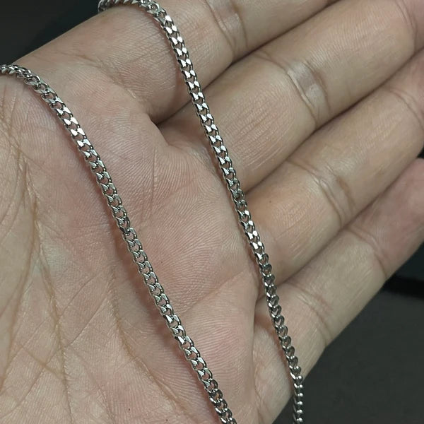 1.5mm Thin & Short Silver Curb Neck Chain For Men