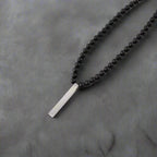 Minimal Silver Bar & Matt Beads Pendant Necklace For Men