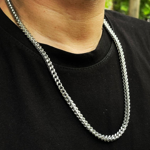 6mm Silver Square Franco Foxtail Neck Chain- 24 inches