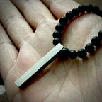 Minimal Silver Bar & Matt Beads Pendant Necklace For Men