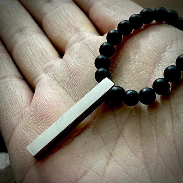 Minimal Silver Bar & Matt Beads Pendant Necklace For Men