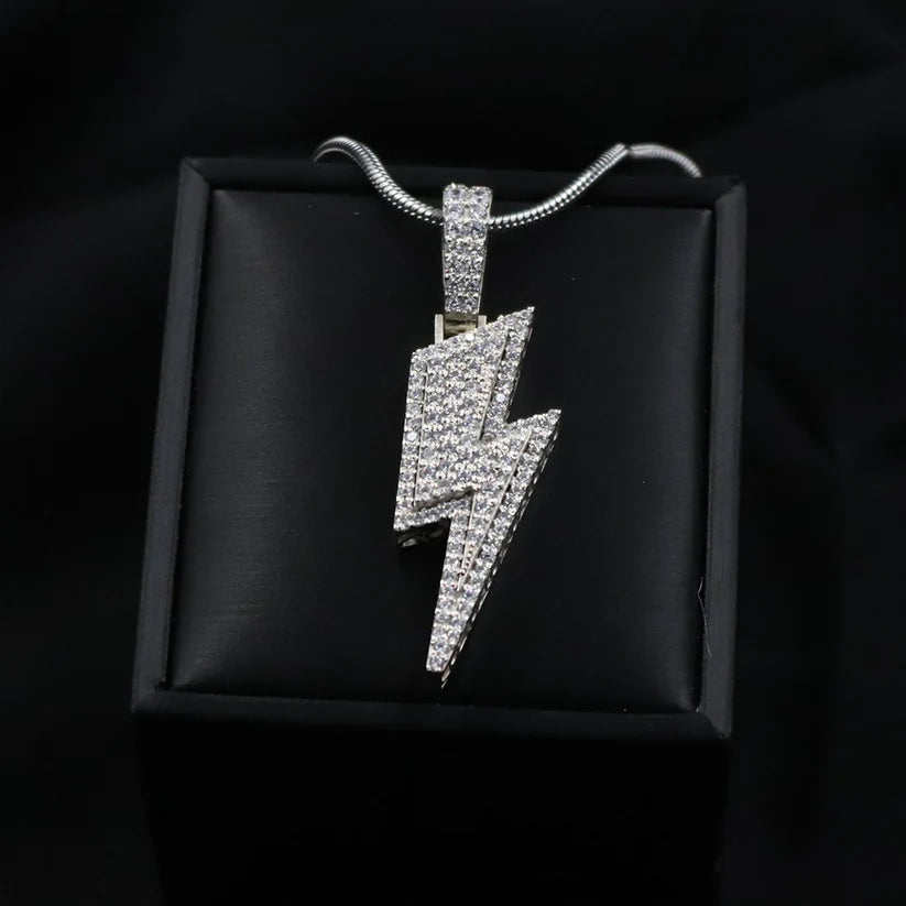 Iced Lightening Bolt Pendant