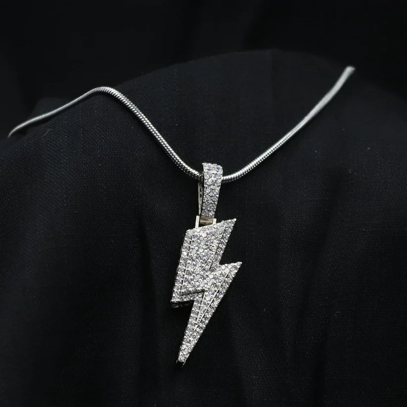 Iced Lightening Bolt Pendant