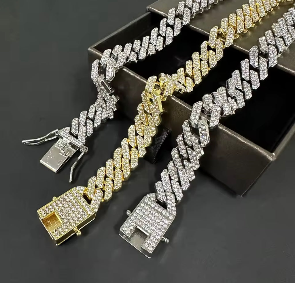 High-Quality 51g Hip Hop Full AAA Stone Bling Iced Out Pave Men's Bracelet Miami Cuban Link Chain Bracelets for Men Jewelry