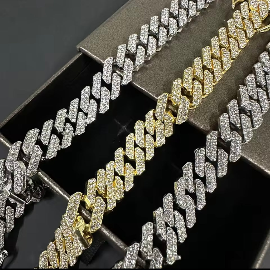 High-Quality 51g Hip Hop Full AAA Stone Bling Iced Out Pave Men's Bracelet Miami Cuban Link Chain Bracelets for Men Jewelry