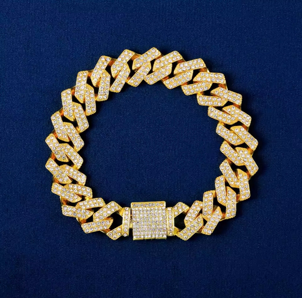 High-Quality 51g Hip Hop Full AAA Stone Bling Iced Out Pave Men's Bracelet Miami Cuban Link Chain Bracelets for Men Jewelry